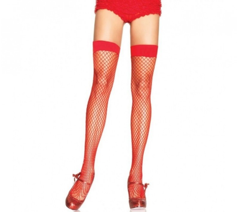 LEG AVENUE FISHNET THIGH HIGHS RED ONE SIZE